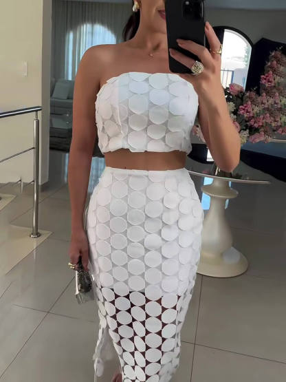 Romantic And Exquisite Round Trim Wrap Chest Vest Slit Skirt Set