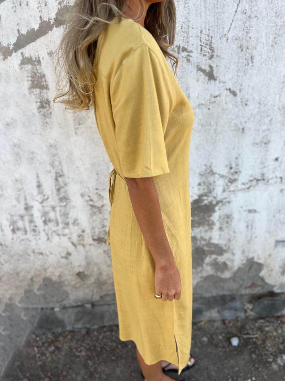 Bohemian Print Linen Loose Midi Dress