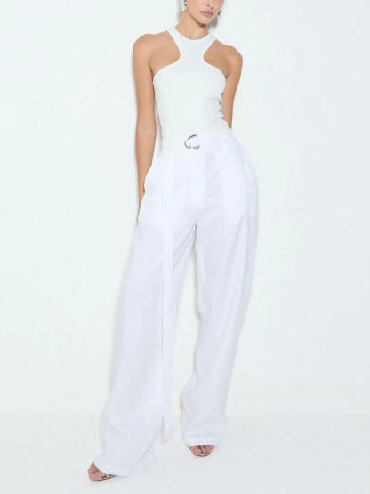 Exquisite Savina Linen Blend Lapel Midi Vest Tops