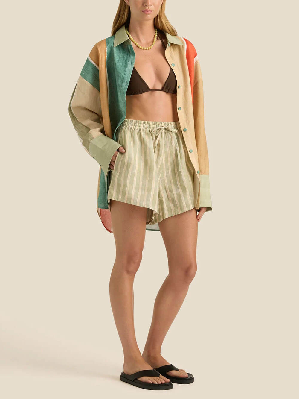Classic Unique Linen Wide Stripe Print Long Sleeve Button Down Oversized Shirt