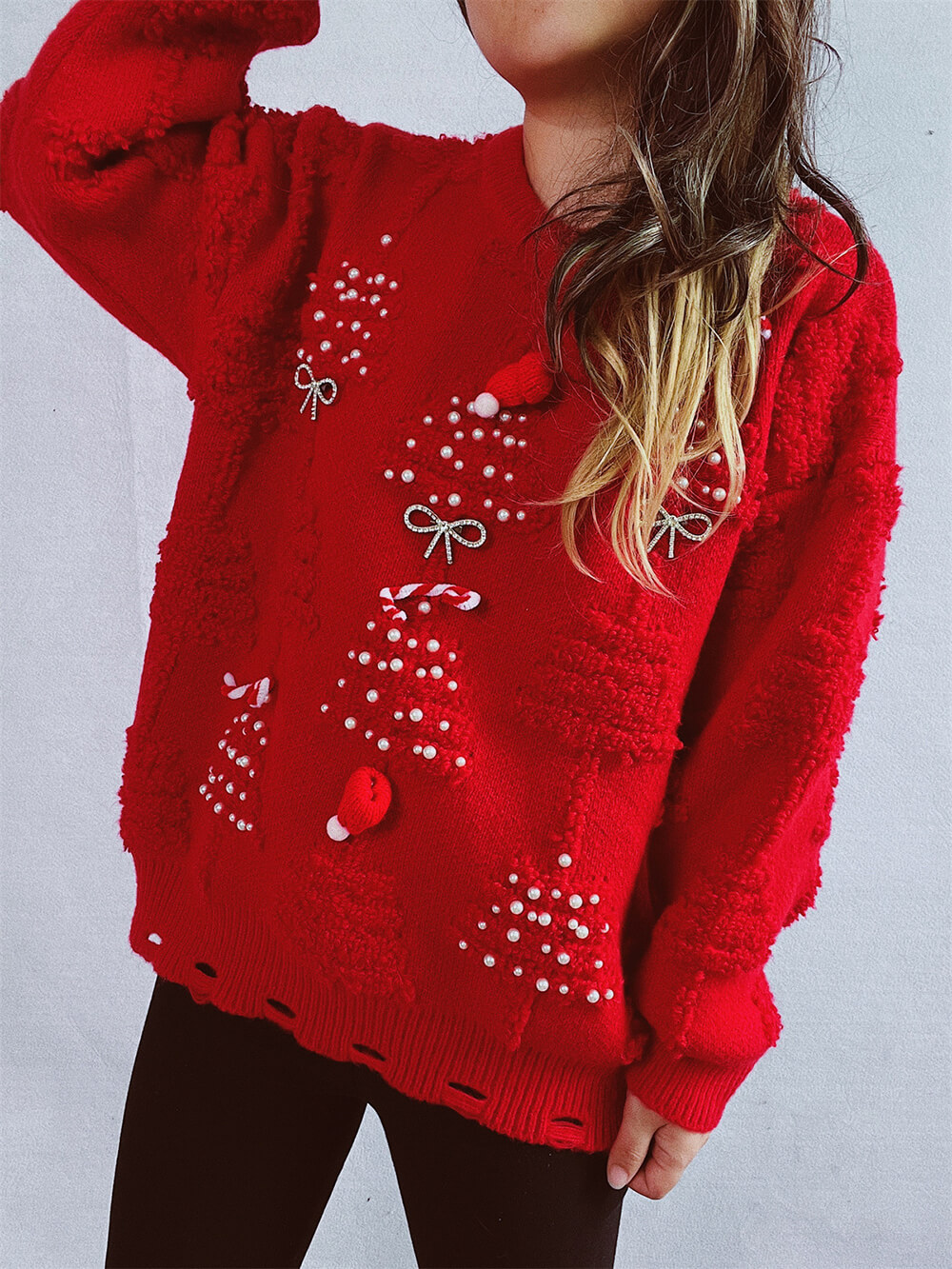 Christmas Tree Decoration Flocked Sweater