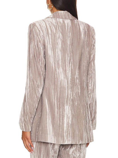 Classic Crushed Velvet Long Sleeve Single Button Blazer