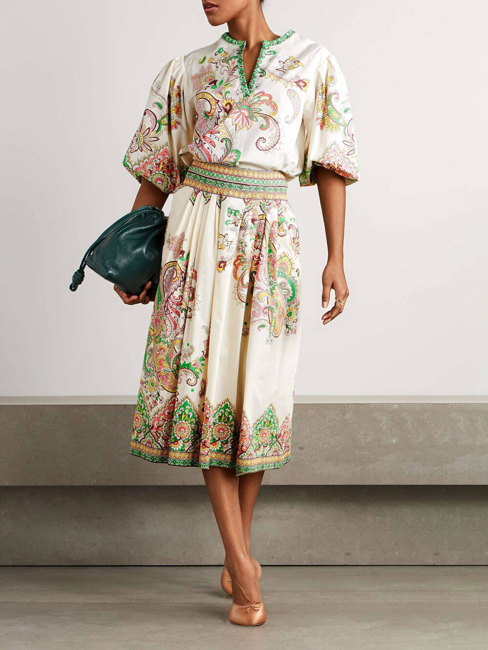 Unique Colorful Paisley Floral Print Pleated High Waist Skirt