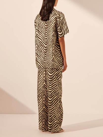 Exquisite Satin Unique Wave Pattern Print Lace-Up Oversized Shirt