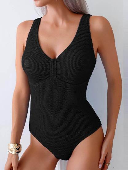 Sexy Solid Color Bikini One-Piece Swimsuit