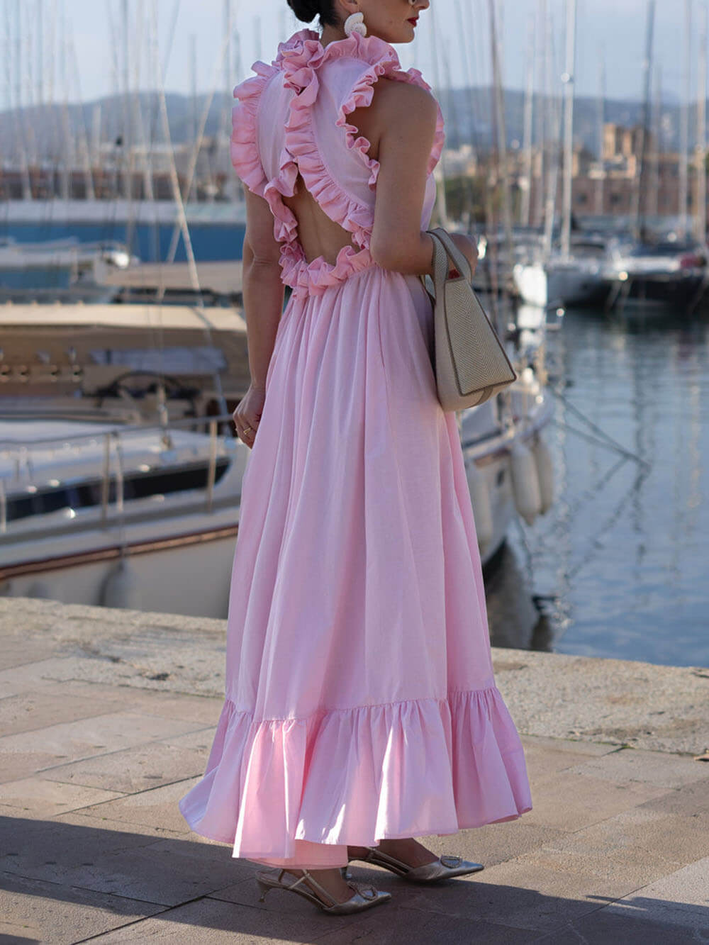 Delicate Ruffled Martinique Pink Maxi Dress
