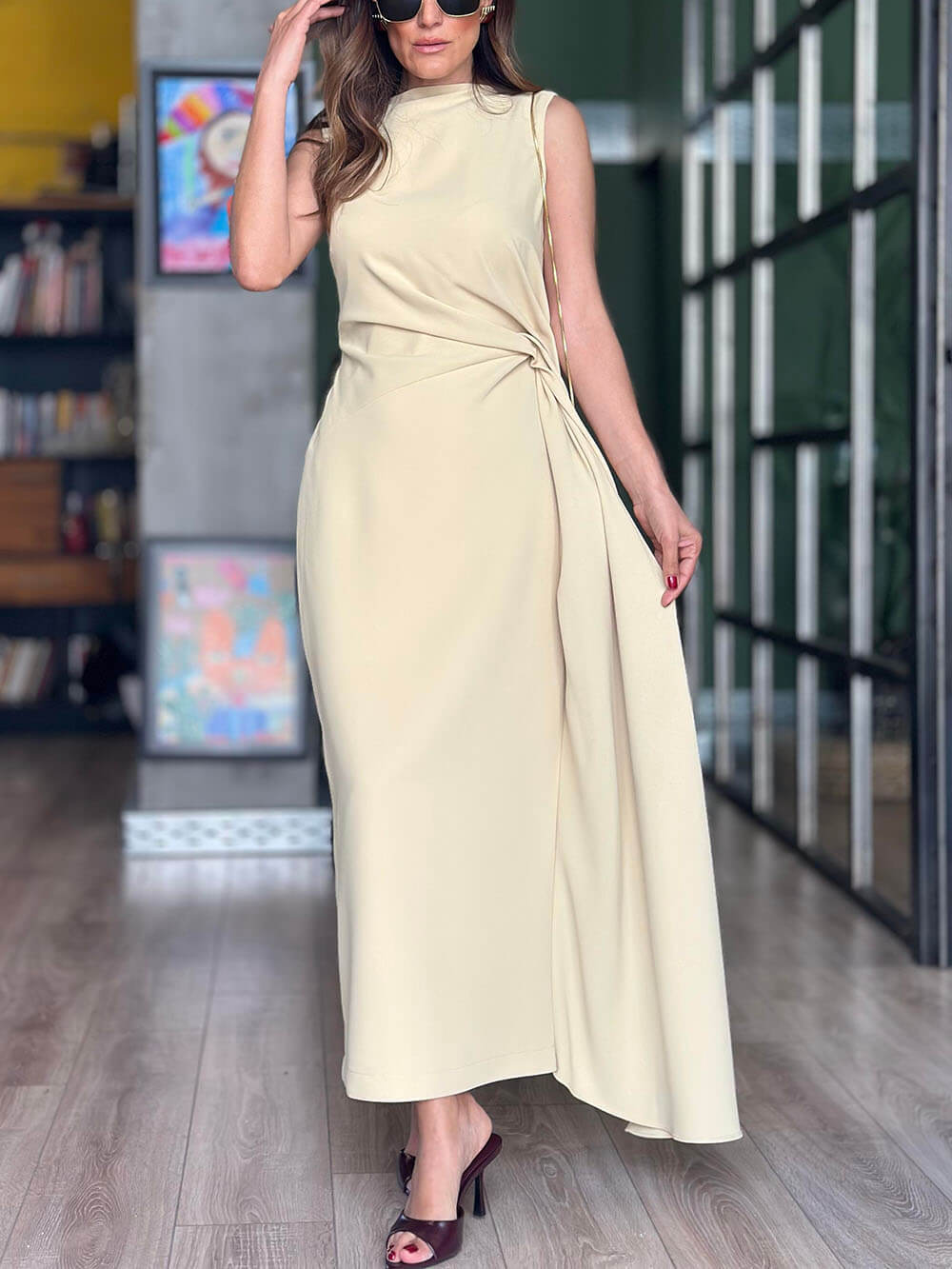 Exquisite Romantic Night Unique Pleated Back Slit Maxi Dress