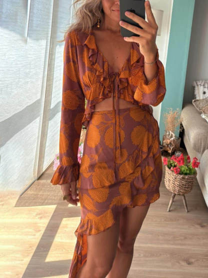 Exquisite Unique Layered Ruffle Patchwork Floral Print Asymmetric Mini Dress
