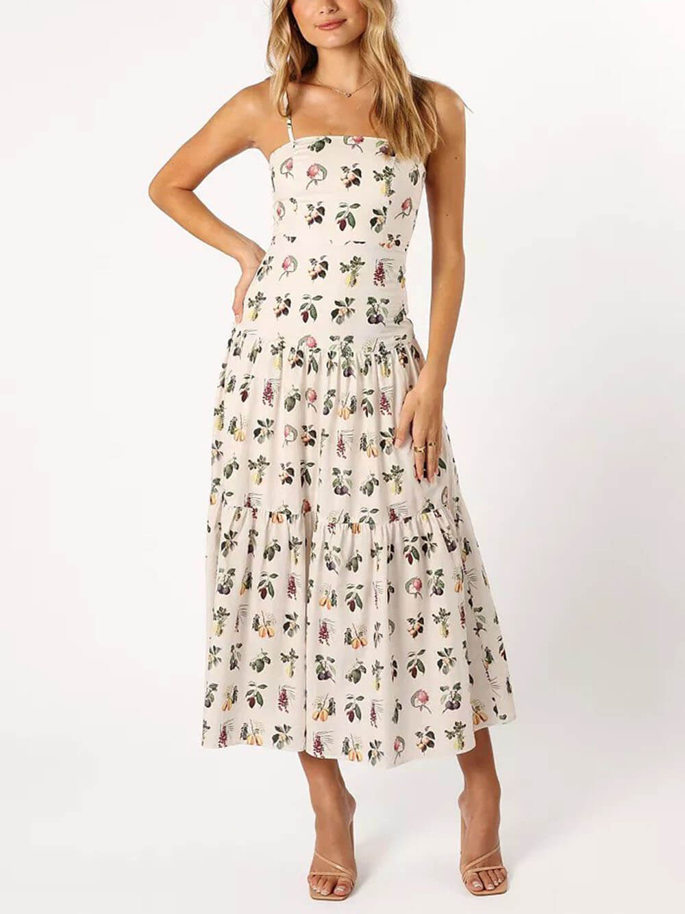 Classic Fruit Floral Print Midi Dress