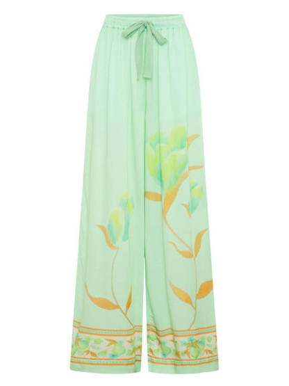 Chic Soft Drape Unique Tulip Print Loose Fit High Waist Wide Leg Pant