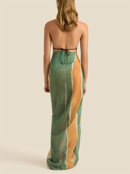 Classic Unique Linen Wide Stripe Print Square Versatile Skirt