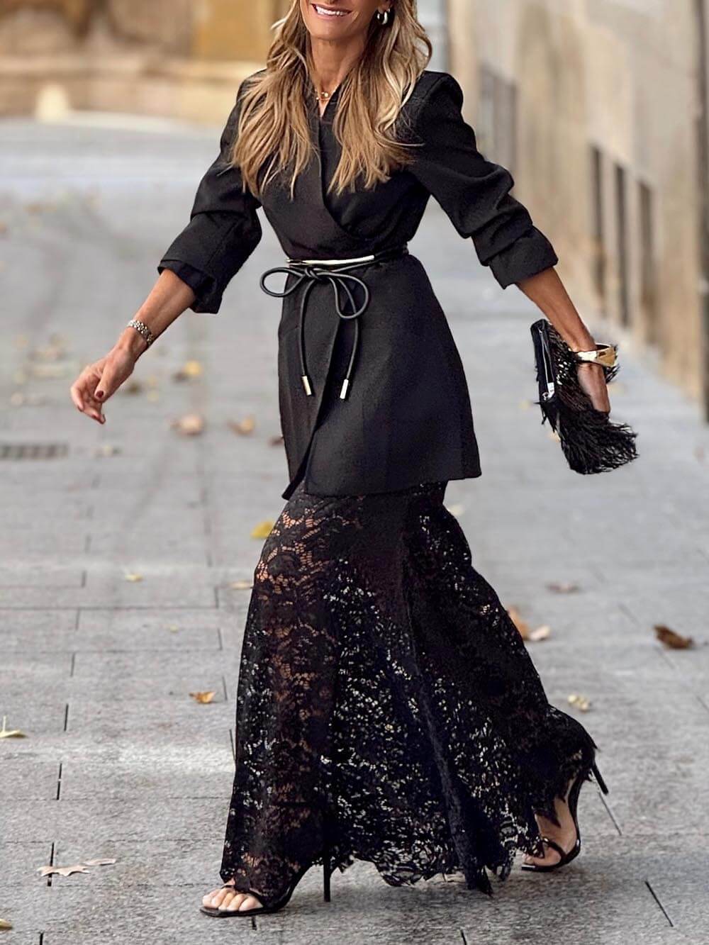 Chic Floral Lace High Rise Elastic Waist Maxi Skirt