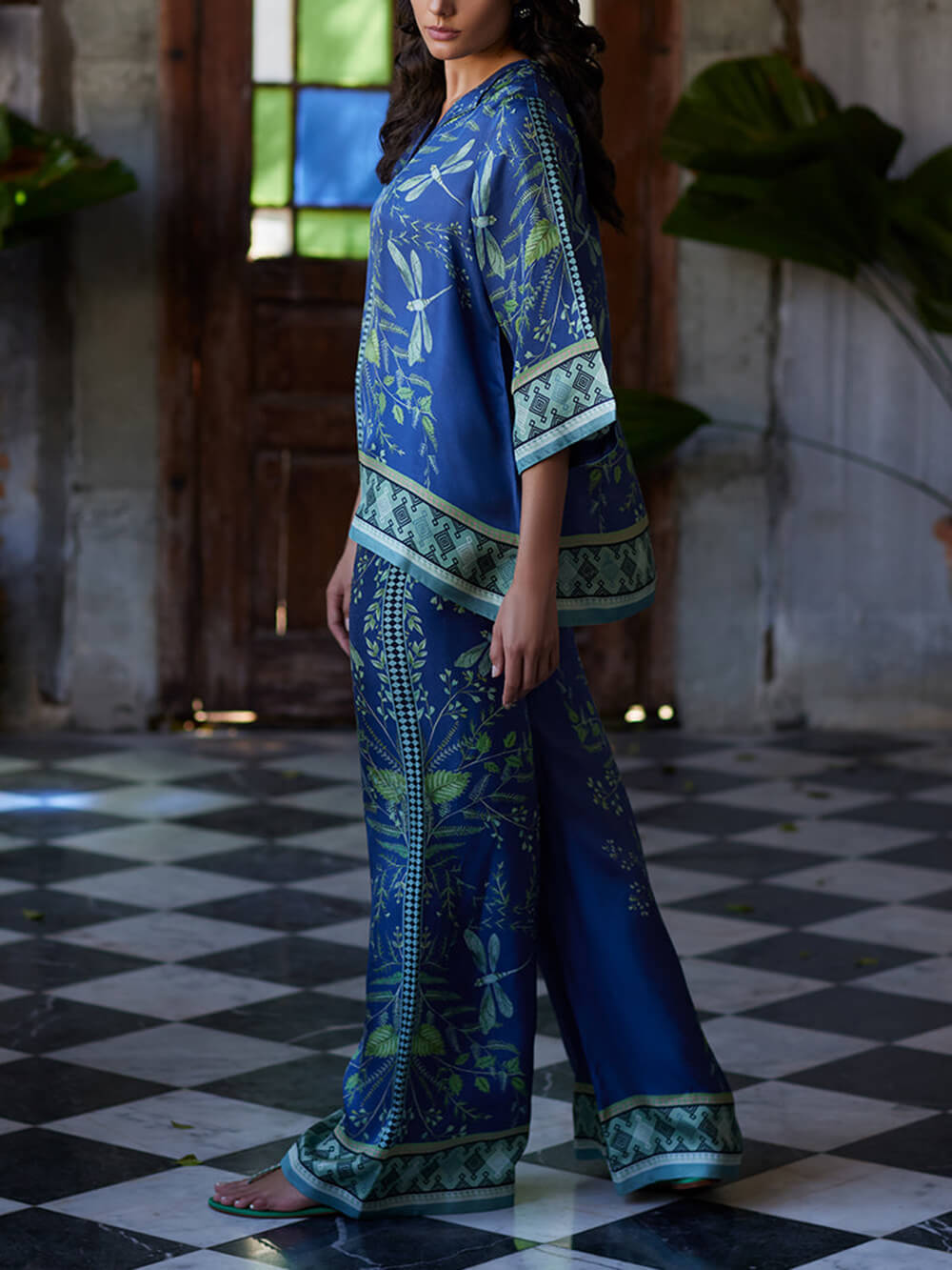 Ocean Elegance Botanical Print Loose Shirt