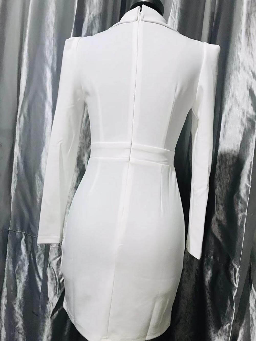 Classic Irregular Pleated Slim-Fit Suit Collar Mini Dress (Without Belt)