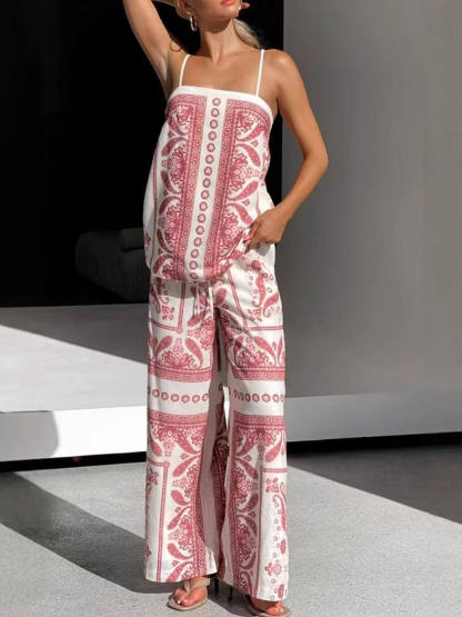 Modern Unique Floral Print High Waist Pocket Wide Leg Pants