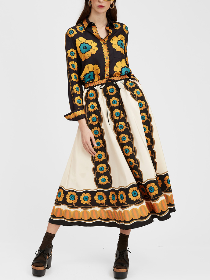 Exquisite Vintage Daisy Flower Print Skirt