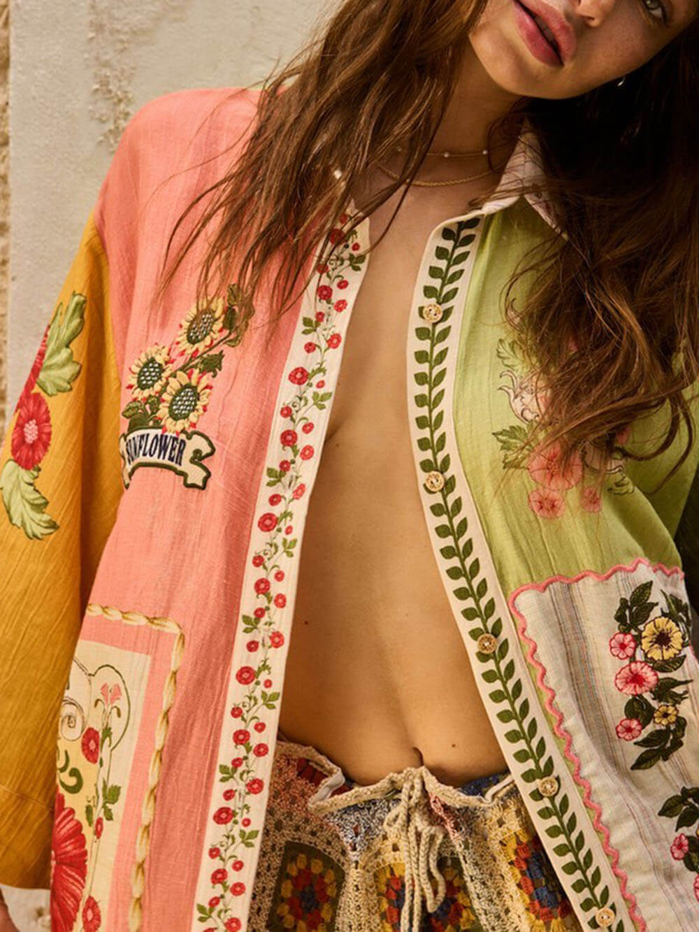 Unique Linen Floral Print Loose Button-Down Oversized Shirt