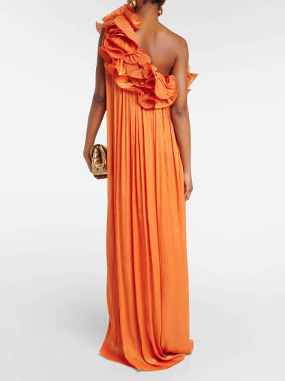 Romantic Moment Unique One Shoulder Applique Ruffle Pleated Dress
