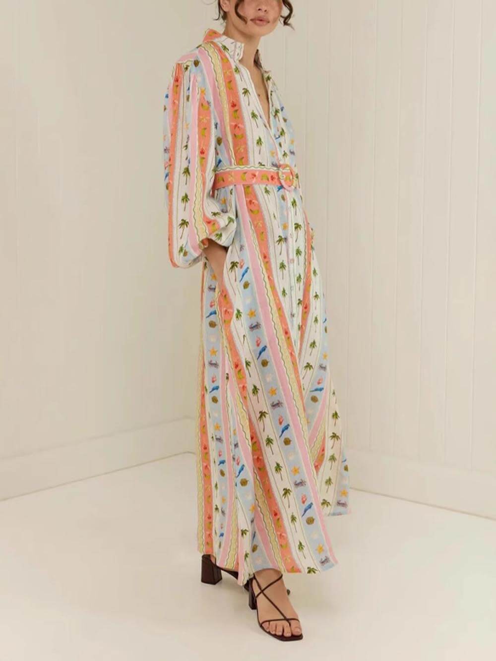 Unique Personalized Printed Casual Linen Cardigan Maxi Dress