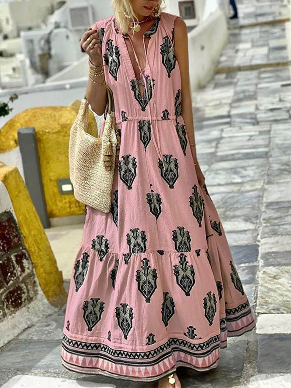 Bohemian Style Unique Pattern Print Maxi Dress