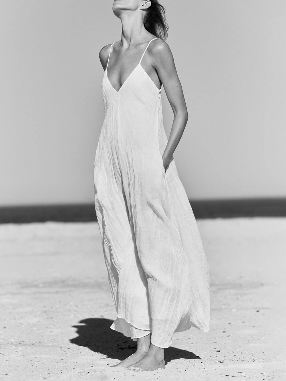 Sophisticated Resort Style Linen Blend Pocket Maxi Dress