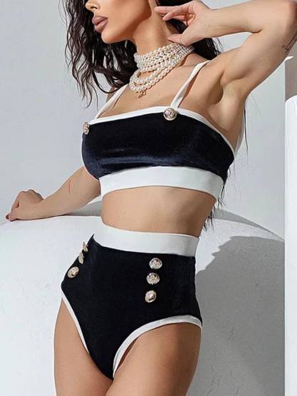 Classic Chanel Style Button High Waist Bikini Set