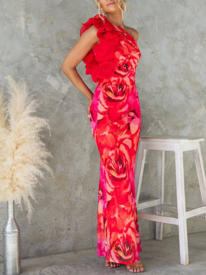 Sexy Elegant Sleeveless Three-Dimensional Flower Print Slim-Fitting Party Dress