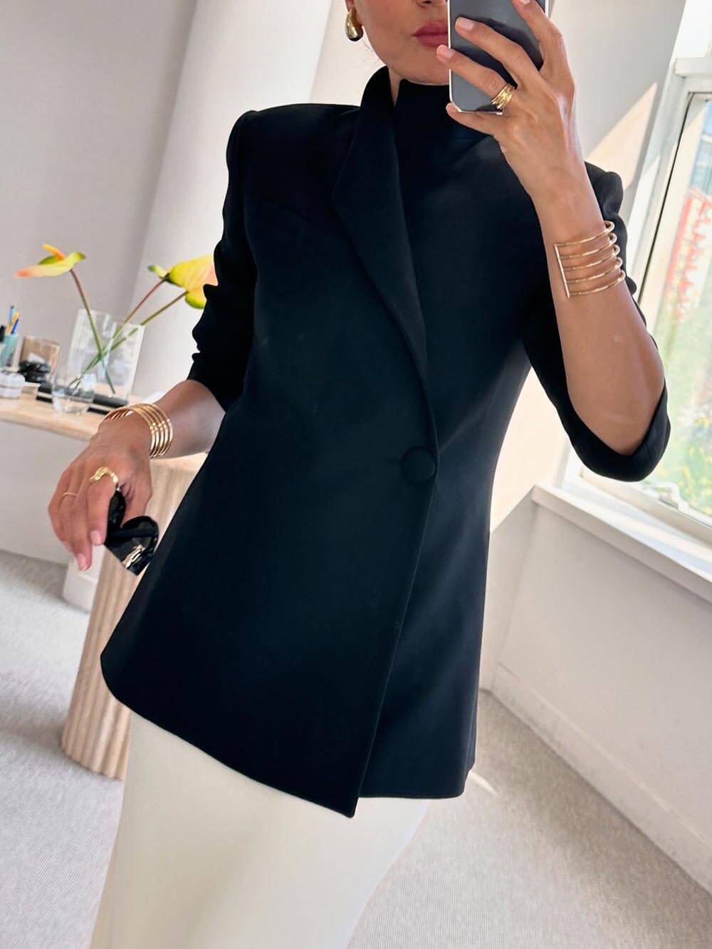 Classic Fashionable Leader One Button Stand Collar Long Sleeve Blazer Jacket