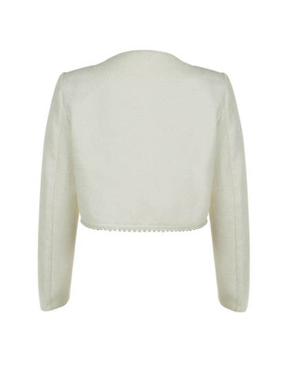 Elegant And Stylish Tweed Pearl-Embellished Long-Sleeved Jacket