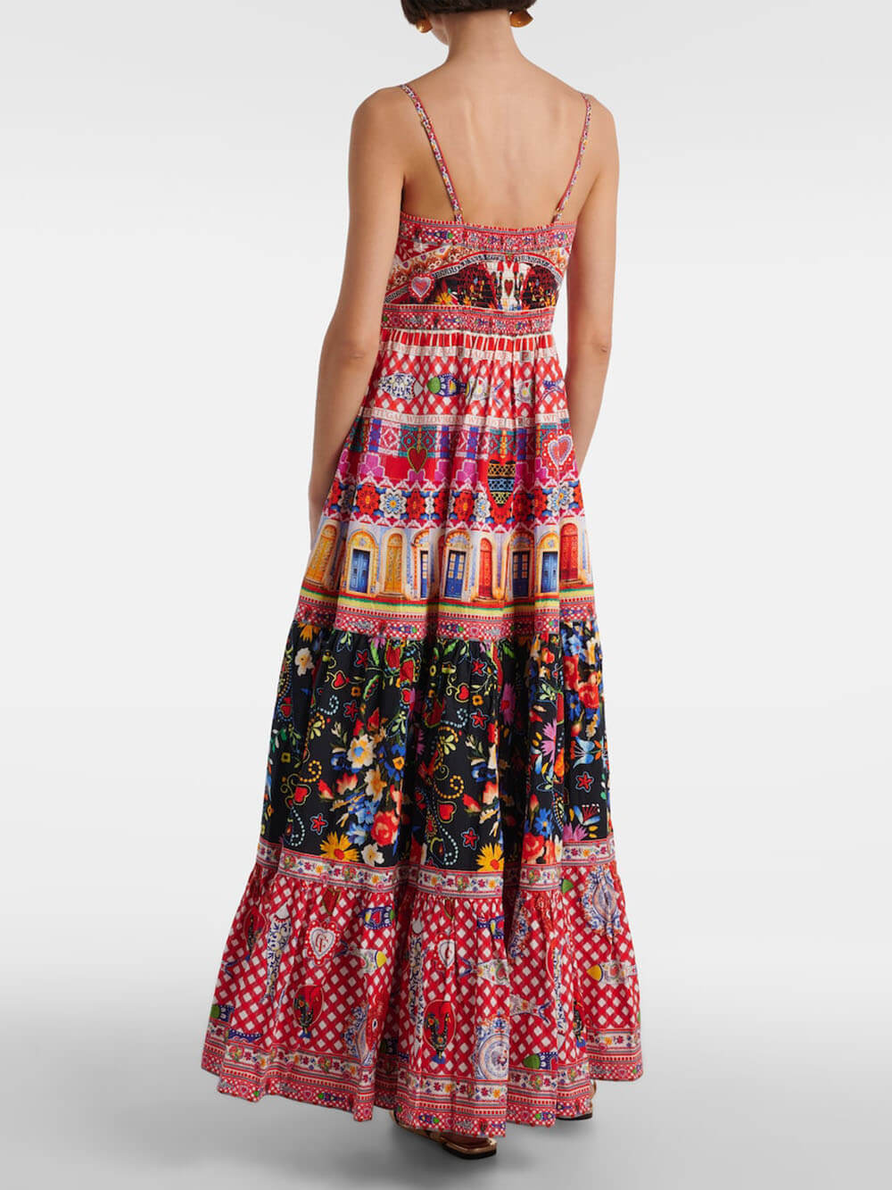 Unique Tiered Crystal-Embellished Printed Maxi Dress