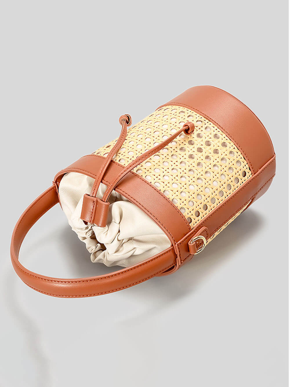 Beach Holiday Hollow Hand-Woven Rattan Drawstring Bucket Bag