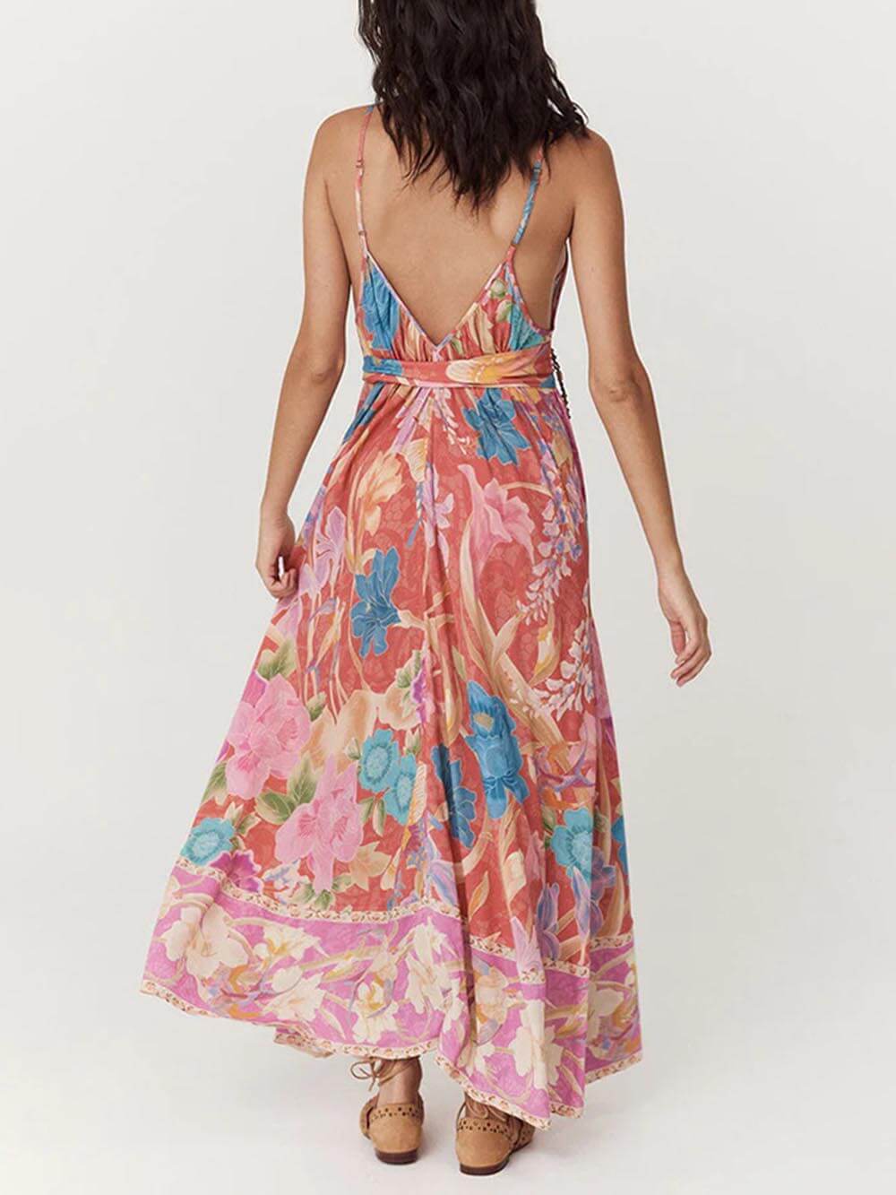 Casual Positioning Print Suspender Maxi Dress