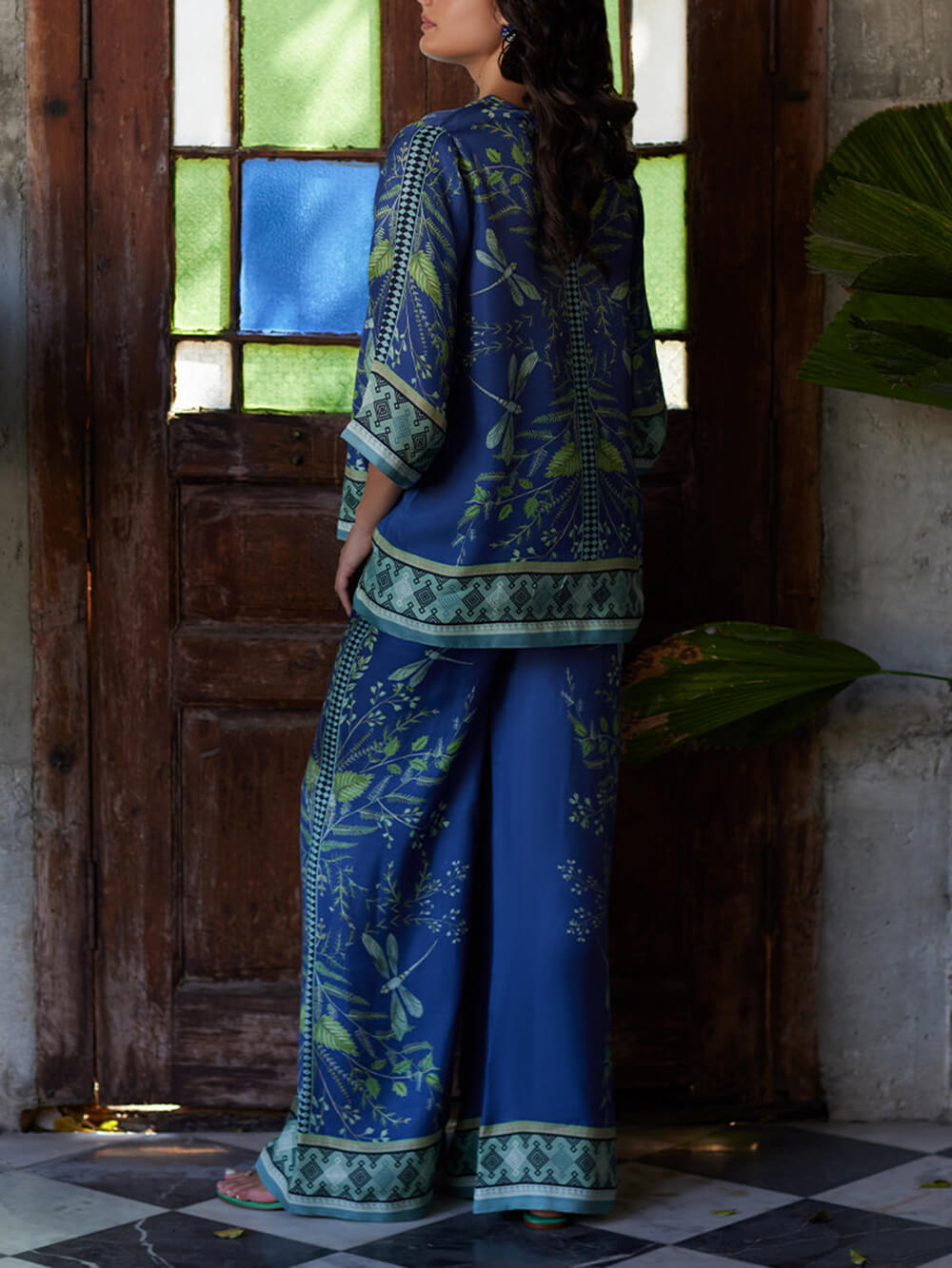 Ocean Elegance Botanical Print Loose Shirt