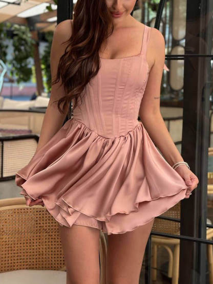 Party Waist Bow Satin Party Mini Dress