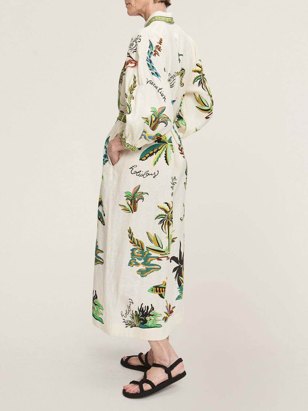 Unique Coconut Tree Print Day Dream Linen Shirtdress