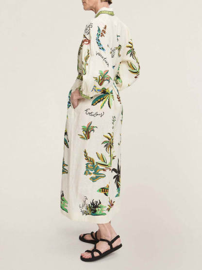 Unique Coconut Tree Print Day Dream Linen Shirtdress