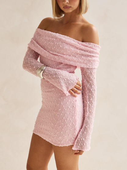 Summer Boucle Knit Off-The-Shoulder Neckline Prom Mini Dress
