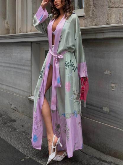 Relaxed Holiday Loose Long-Sleeved Satin Robe Dress