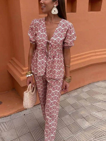 Casual Floral Print Elastic Loose Pants