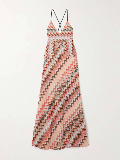 Elegant Crochet Printed Open Back Maxi Dress
