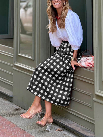 Casual Plaid Print Loose High Waist Maxi Skirt