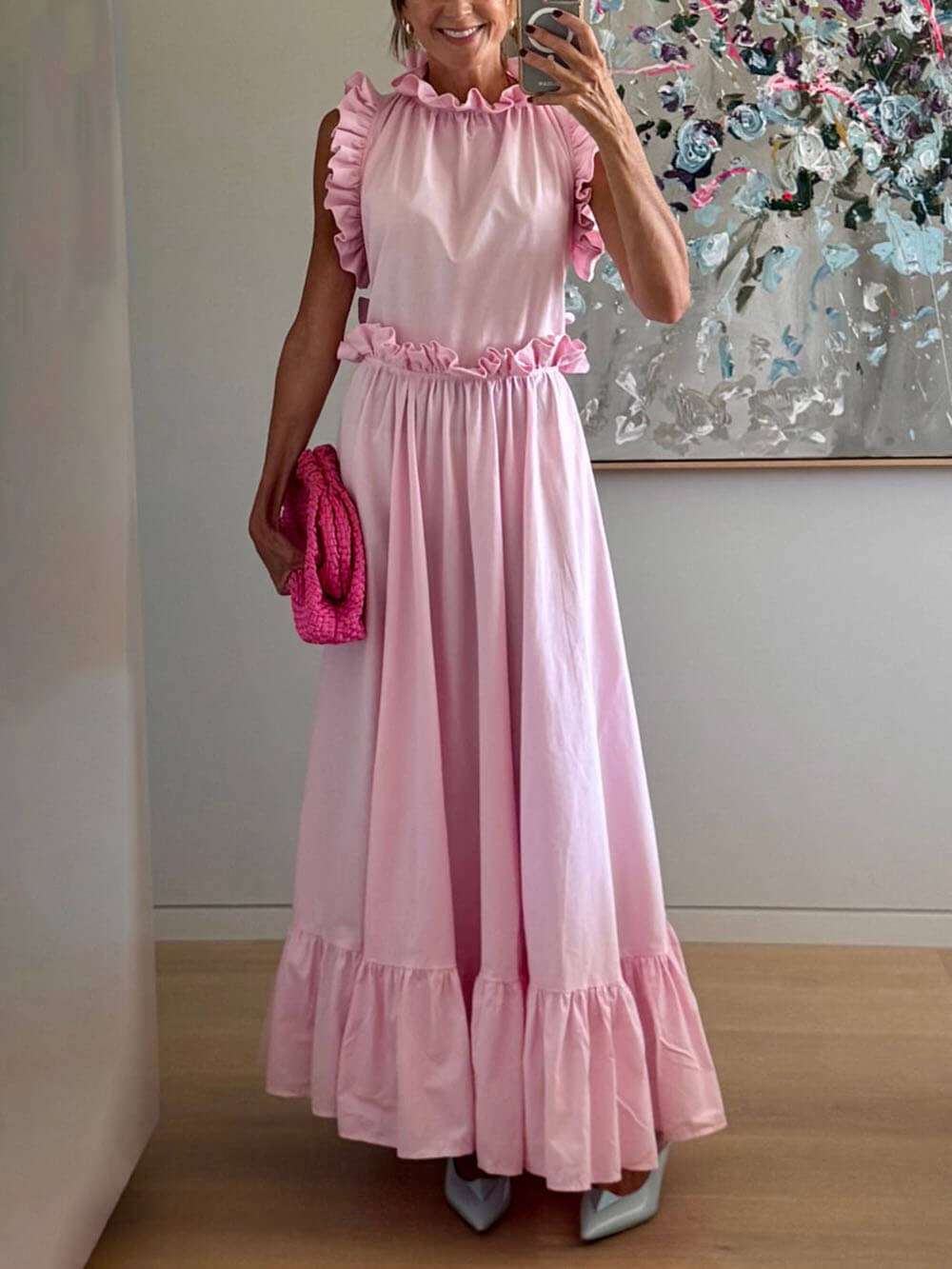 Delicate Ruffled Martinique Pink Maxi Dress