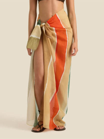 Classic Unique Linen Wide Stripe Print Square Versatile Skirt