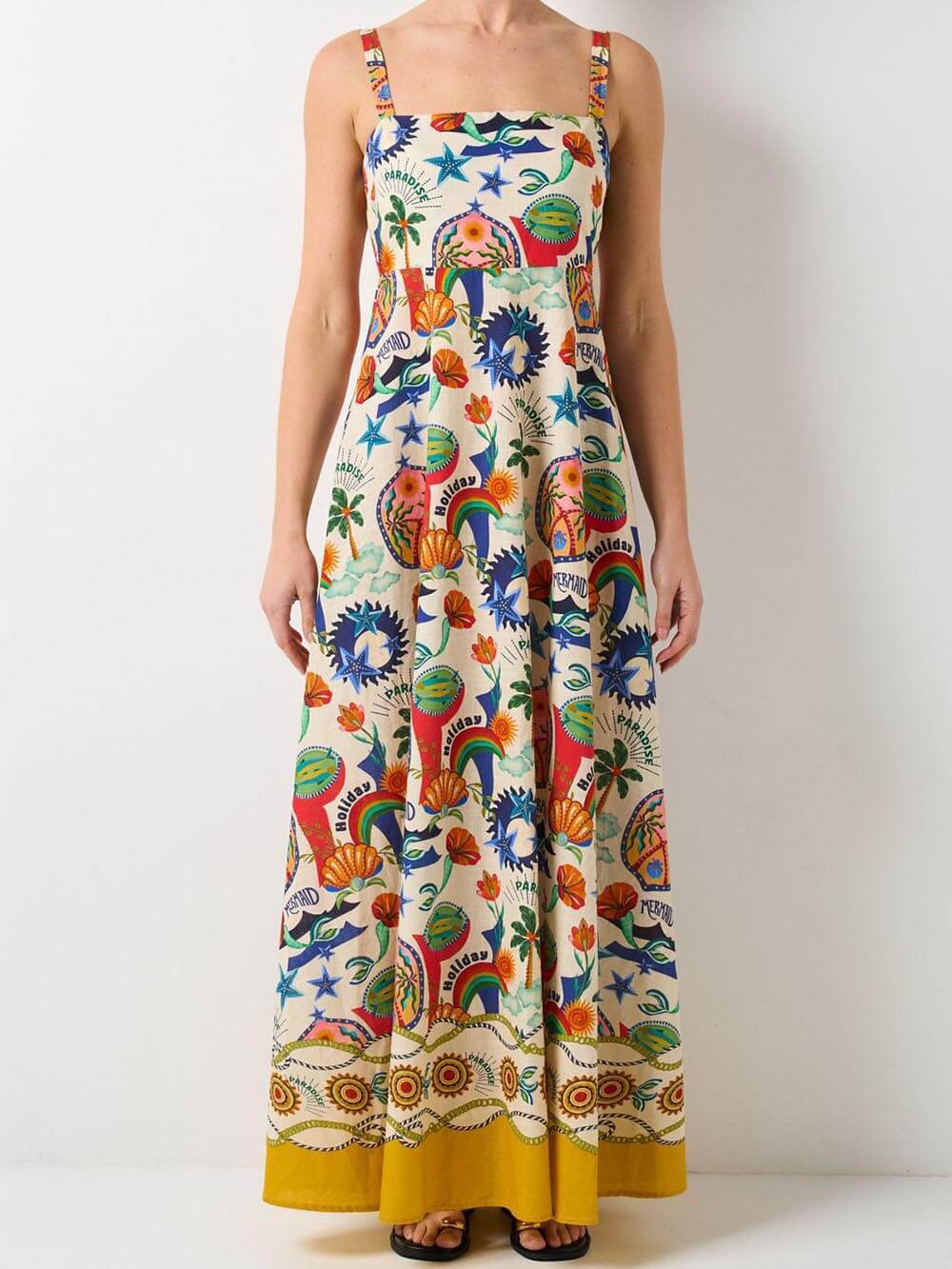 Unique Midsummer Mermaid Paradise Printed Strappy Maxi Dress