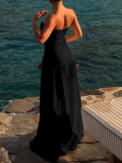 Sexy Beach Style Tube Top Hollow Maxi Dress