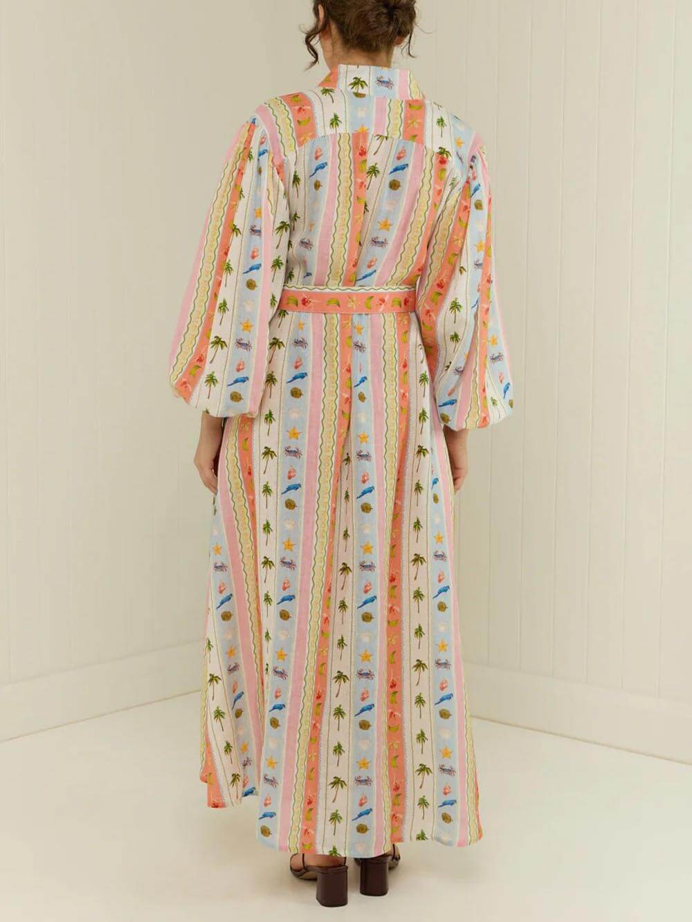 Unique Personalized Printed Casual Linen Cardigan Maxi Dress