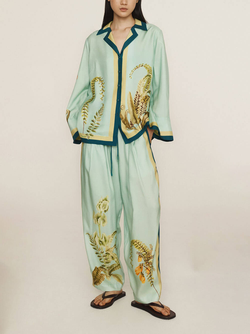 Unique Contrast Patchwork Print Loose Oversized Button-Down Shirt
