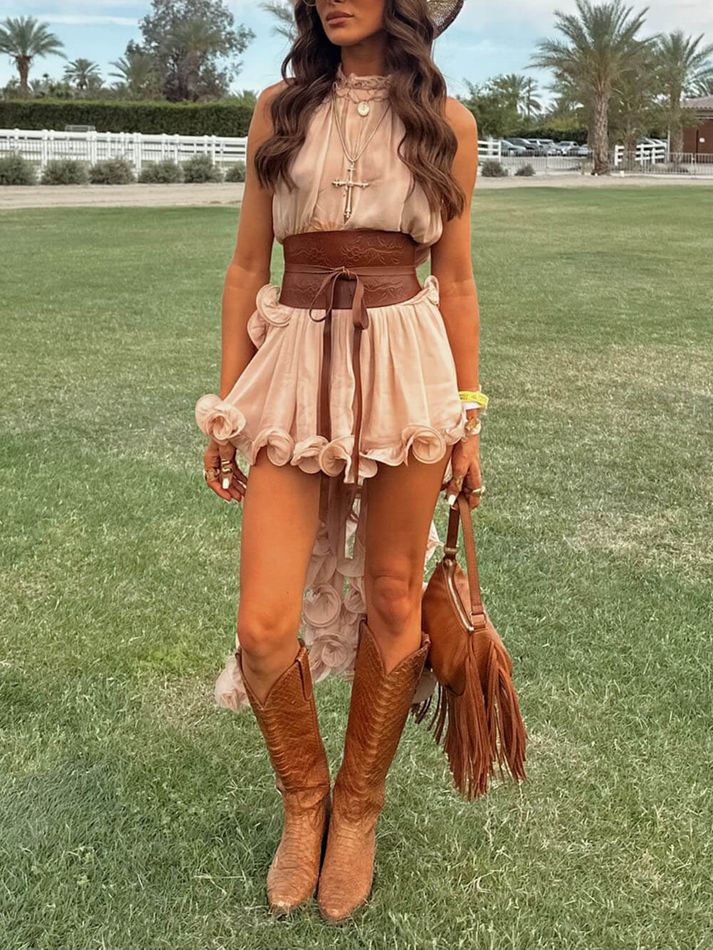 Delicate Romantic Drama Chiffon Wavy Ruffles Halter Irregular A-line Top