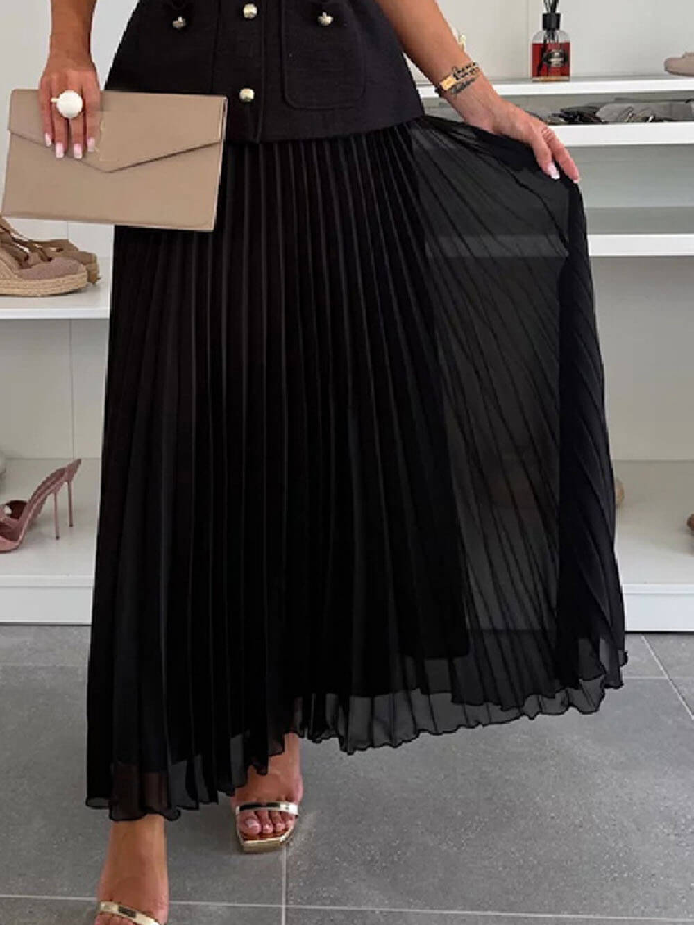 Exquisite And Beautiful Mesh Pleated Maxi Skirt