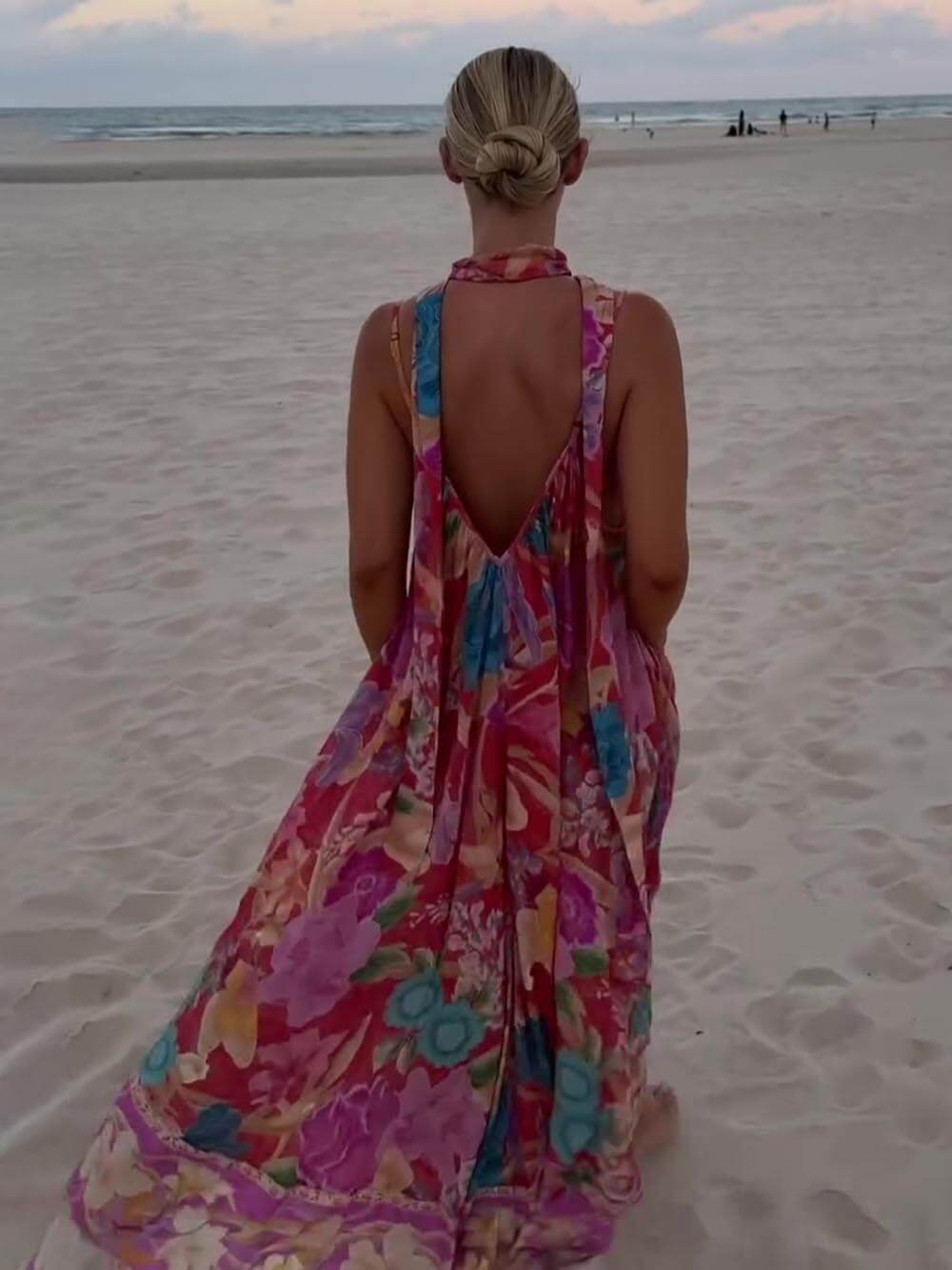 Casual Positioning Print Suspender Maxi Dress